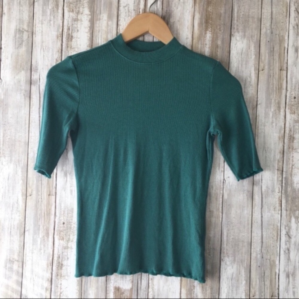 Christian Siriano Green Ribbed Fitted Blouse